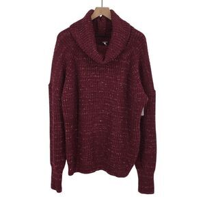 Free People Tweedy Dylan Sweater Women's Medium Wine Rib Cowl Neck Oversized NWT